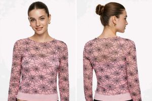 Pink Spiderweb Mesh Long Sleeve Top
