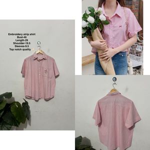 Pink Striped Embroidered Shirt