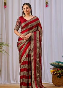 Elegant Purple &amp; Gold Striped Saree
