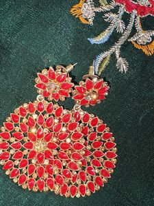 Stunning Red &amp; Gold Statement Earrings