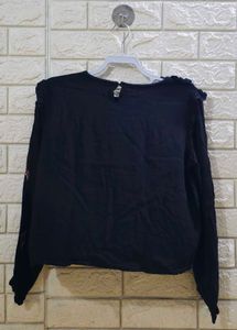 Embroidered Black Long Sleeve Top