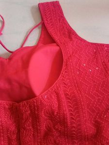 Red Embroidered Padded Blouse