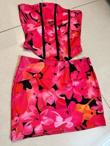 Vibrant Floral Corset &amp; Mini Skirt Set