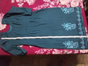 Teal Polka Dot Embroidered Kurta