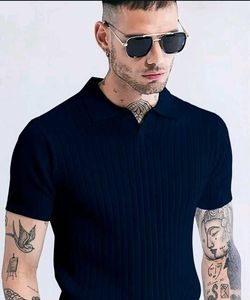 Men's Navy Blue Ribbed Polo Shirt