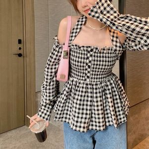 Gingham Print Off-Shoulder Top