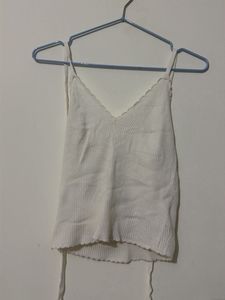 White Ribbed Camisole Top