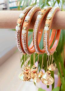 Beautiful Orange &amp; Gold Bangles with Charms