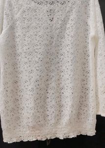 White Net Top With Full Length Sleeves