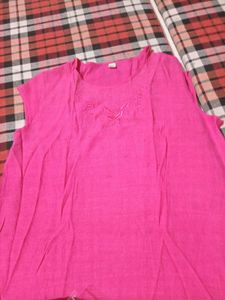 Pink Embroidered Cotton Kurta top