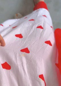 White frock Set with Red Hearts duppta trouser