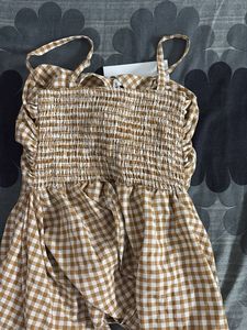 Gingham Check Seemingly Tie-Front Dress