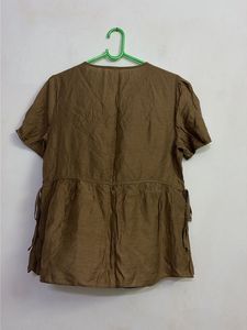 Brown Short Sleeve Button-Up Top