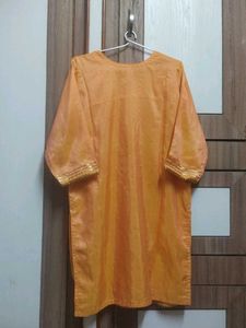 Vibrant Orange Kurta with Embellished Sleeves