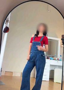 Stylish Denim Overalls with Red Top