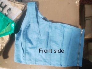 Denim One-Shoulder Crop Top