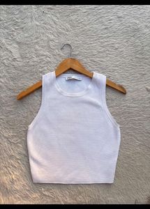 Zara Chic White Ribbed Knit Crop Top