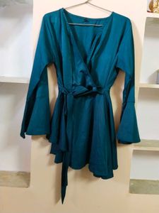 Teal Wrap Top with Bell Sleeves