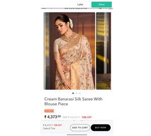 Cream Banarsi Silk Saree Party Wear