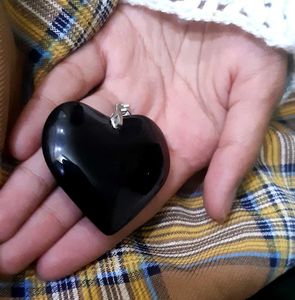 Y2k BIG Black Glass Heart Pendant With Cord