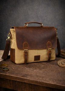 Vintage Leather &amp; Canvas Messenger Bag