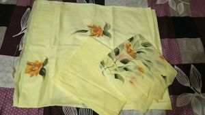 Yellow Floral Print dress material with Dupatta