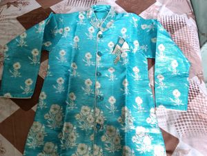 Teal Blue Kurta Set with Floral Print