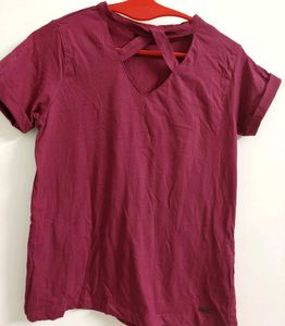 Maroon Crossover Neck T-Shirt