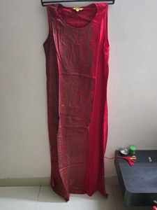 Vibrant Red Printed' Global Desi'  Sleeveless Gown