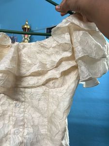 Sheer Ruffled Off-Shoulder Top