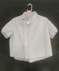 asymmetrical striped button-up shirt