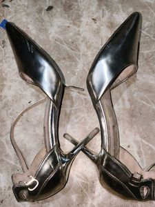 Silver Stiletto Heels with Ankle Strap