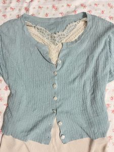 Soft Blue Lace Trim Cardigan