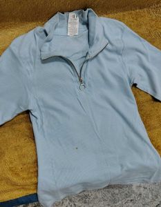 Baby Blue Ribbed Half-Zip Top | Soft Stretch