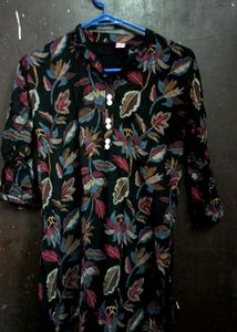 Black Floral Print Kurta