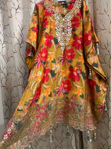 Gotta Patti Kaftan Set: Floral Print &amp; Tassels