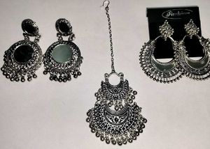 Elegant Silver Oxidized  maangtika and 2 earings J