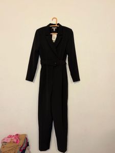 Chic Black Belted Blazer Jumpsuit