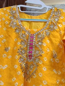 Embroidered Yellow Readymade Kurta with unstitched