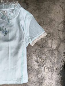 Light Blue Embroidered Top