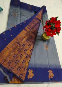 Elegant Blue and Grey semi uppada silk Saree