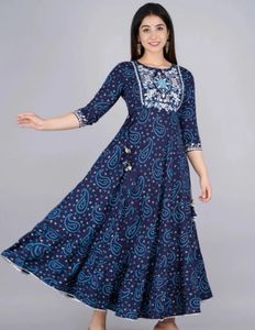 Elegant Navy Bandhni print Kurta with embroidery