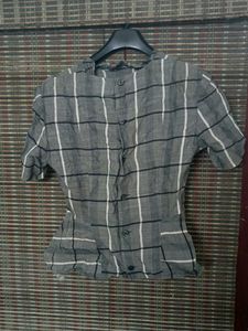 Striped Grey Button-Down Top
