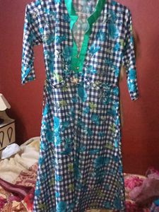 Blue &amp; Green Floral Checkered Kurta