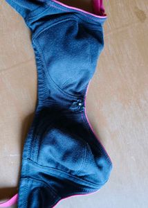 Dark Blue Sports Bra with Pink Trim