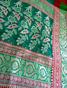 Premium Emerald Green &amp;  Red Silver Zari Saree