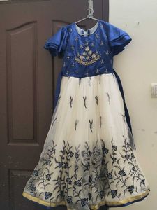 Elegant Blue & White Embroidered Gown