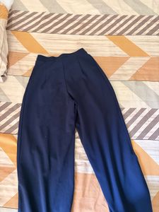 Navy Wide Leg Pants with Gold Buckle