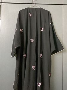 Black kaftan Abaya with Pink Bows