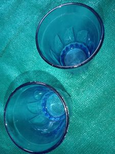 Set of 2 Vintage Blue Glass Tumblers